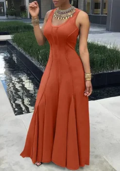 Women's Spring Summer Solid Color Sleeveless U-Neck Swing Women's Dress -Women Fashion Shop 31508cd76457b4df