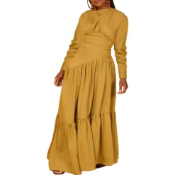 Women's Solid Color Long-Sleeved Pleated Loose Dress -Women Fashion Shop 322a55761c00ed42
