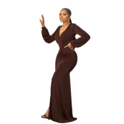 Women Casual Long Sleeve Solid V-Neck - Long Dress -Women Fashion Shop 323af88f69b1a767