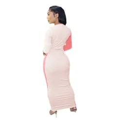 Women Sexy Colorblock Cutout Long Sleeve Long Dress -Women Fashion Shop 3271b4a8df323cf2