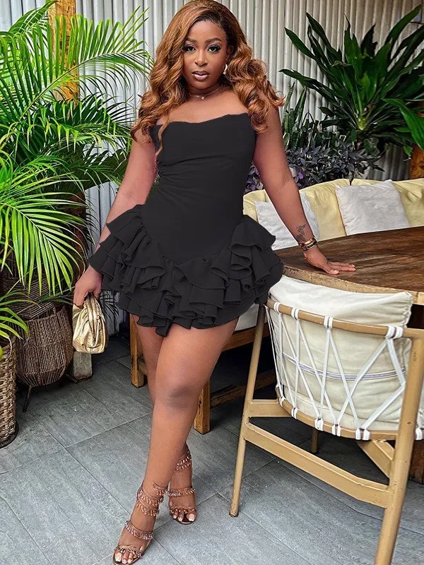 Women's Solid Color Sexy Sleeveless Strap Ruffle Mini Dress 19 Women's Solid Color Sexy Sleeveless Strap Ruffle Mini Dress - Image 17