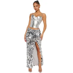Sexy Women's Slit Sequined Long Skirt -Women Fashion Shop 32b51c37b4026f4c