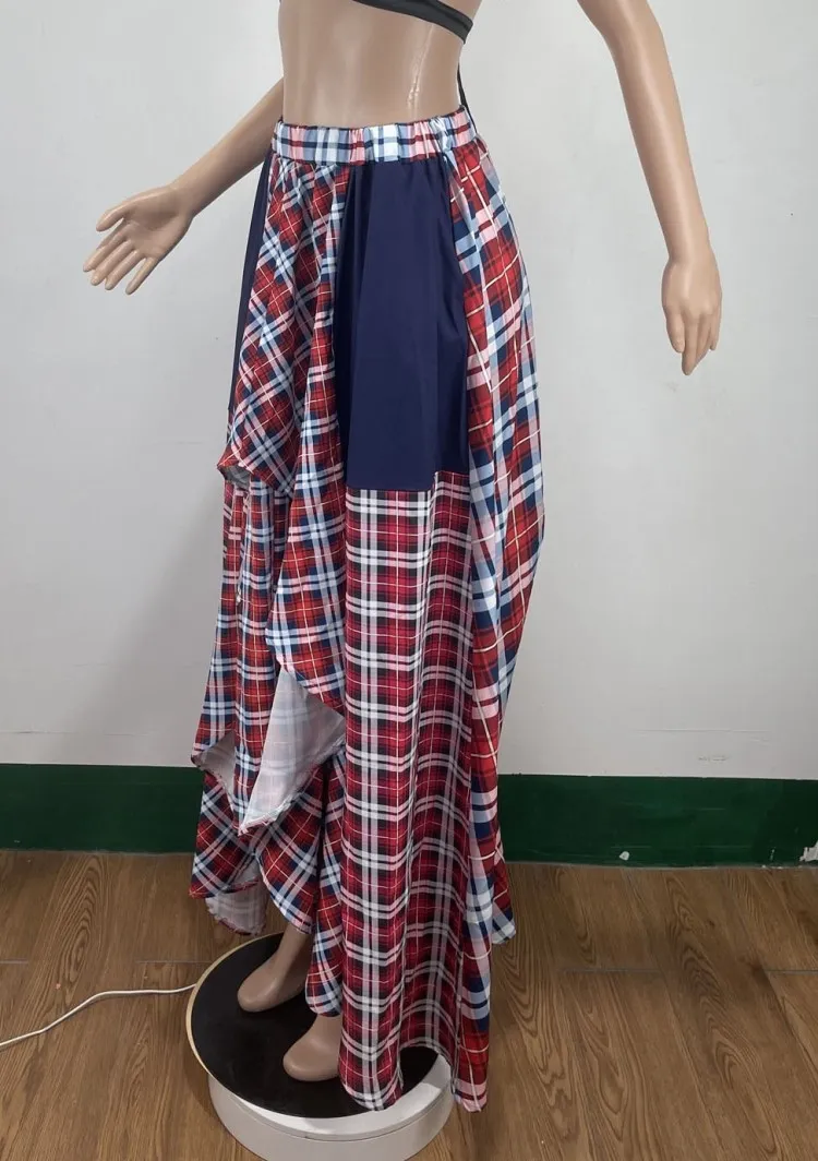 Summer High Waist Plaid Print Long Skrit 7 Summer High Waist Plaid Print Long Skrit - Image 5