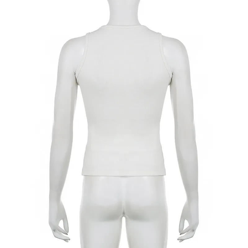 Letter Print White Camisole Women Outdoor Wear Basic Pullover Round Neck Slim Fit Basic Top 5 Letter Print White Camisole Women Outdoor Wear Basic Pullover Round Neck Slim Fit Basic Top - Image 3