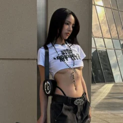 Casual Letter Printed Short Top Women's Summer Crop Slim T-Shirt -Women Fashion Shop 342f1f6ef74007b5