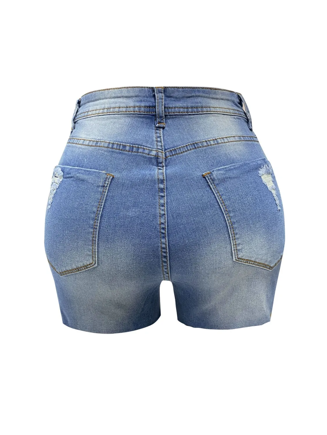 Single Breasted Slim Fit Ripped Women's High Waist Denim Shorts 4 Single Breasted Slim Fit Ripped Women's High Waist Denim Shorts - Image 2
