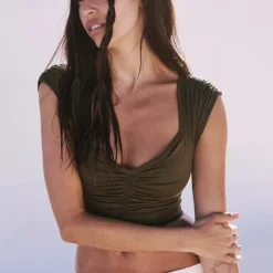 Pleated Wide Shoulder Strap Yoga Vest Slim Fit Sexy Women's Sports Bra With Chest Pads -Women Fashion Shop 3439a3bf9e092006