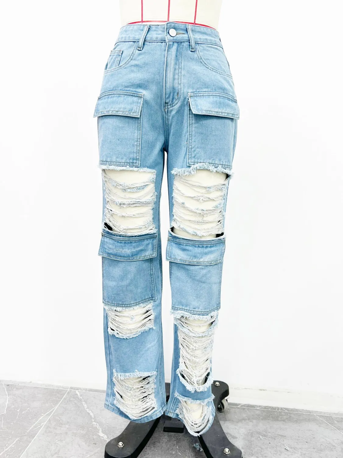 Women Casual Ripped Denim Wide Leg Pants 9 Women Casual Ripped Denim Wide Leg Pants - Image 7