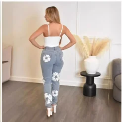 Women's Casual High Waisted Light Blue Printed Denim Pants -Women Fashion Shop 35b6554438b6104f