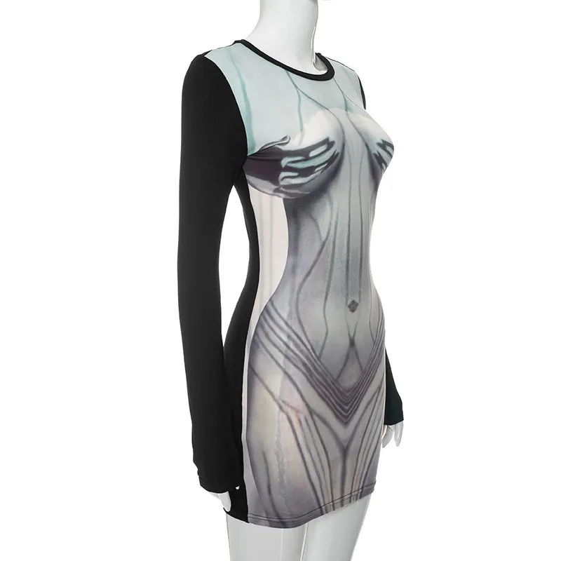 Women's Autumn Fashion Casual Print Long Sleeve Slim Round Neck Short Dress 13 Women's Autumn Fashion Casual Print Long Sleeve Slim Round Neck Short Dress - Image 11