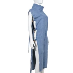 Denim Dress Sexy Hollow Wash High Neck Women -Women Fashion Shop 3610616bbd250cb2