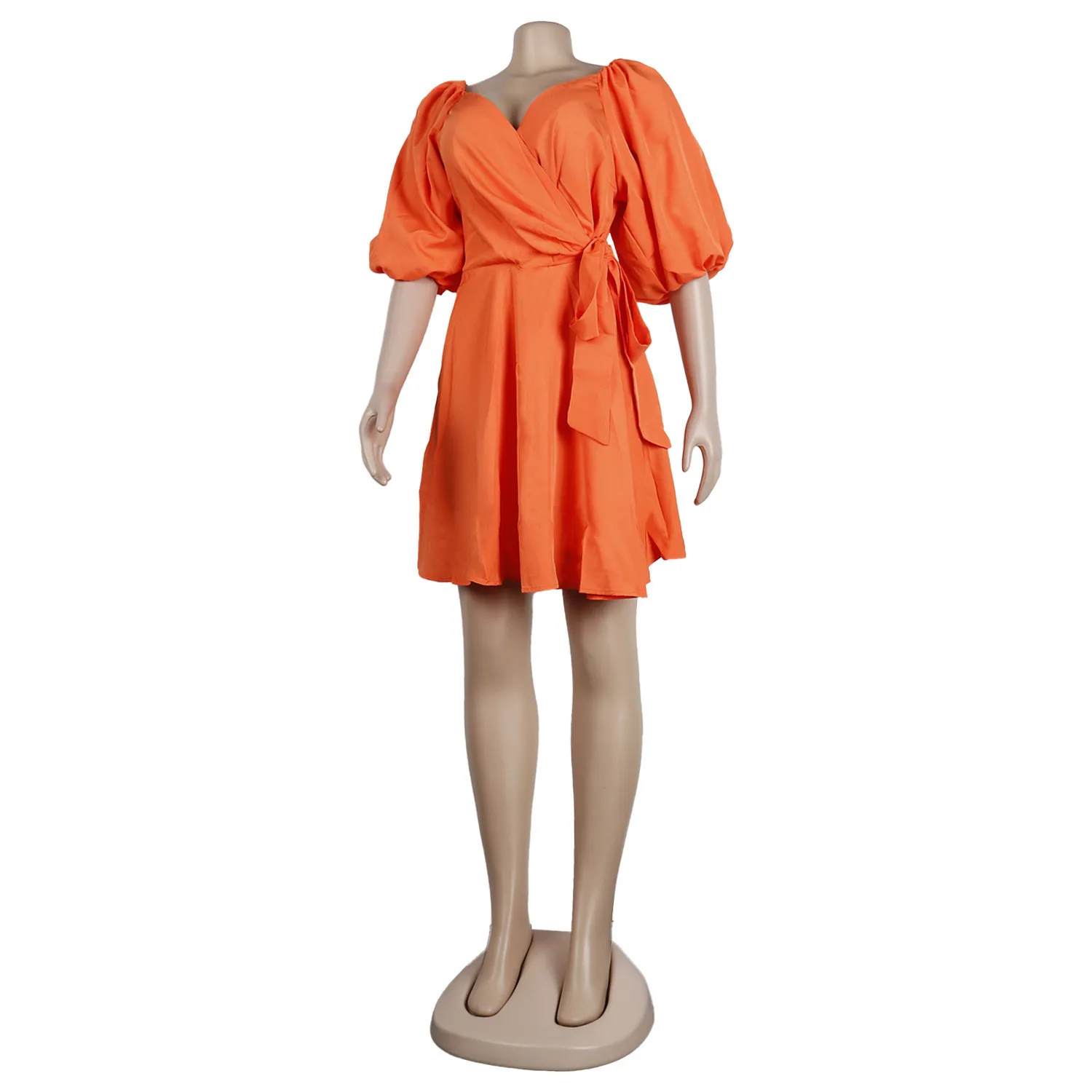 Women Puff Sleeve V-Neck Dress 3 Women Puff Sleeve V-Neck Dress