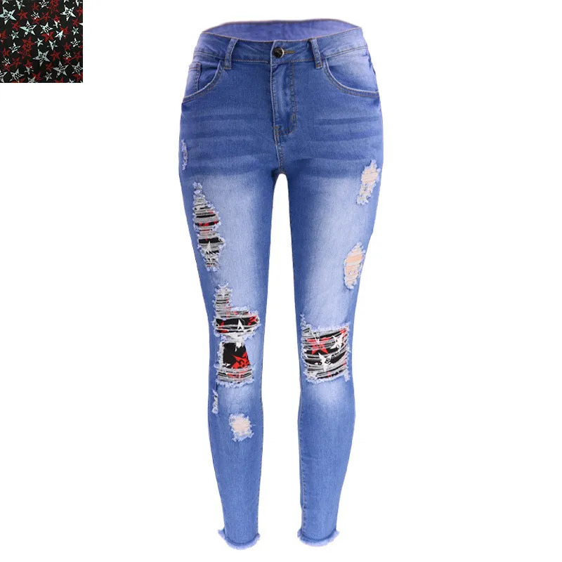 Fall New Fashion Ripped Patch Women Denim Pants Jeans 9 Fall New Fashion Ripped Patch Women Denim Pants Jeans - Image 7