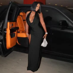 Women Sexy V Neck Halter Neck Backless Slit Bodycon Dress 36 Women Sexy V Neck Halter Neck Backless Slit Bodycon Dress -Women Fashion Shop 36e35c34340a1838