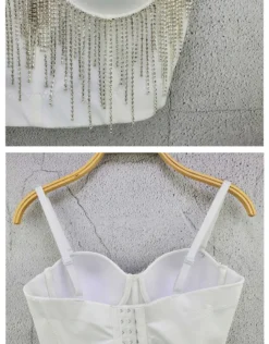 Women Rhinestone Tassel Chain Strap Bra Tank Crop Top -Women Fashion Shop 36e6d268283d6eda