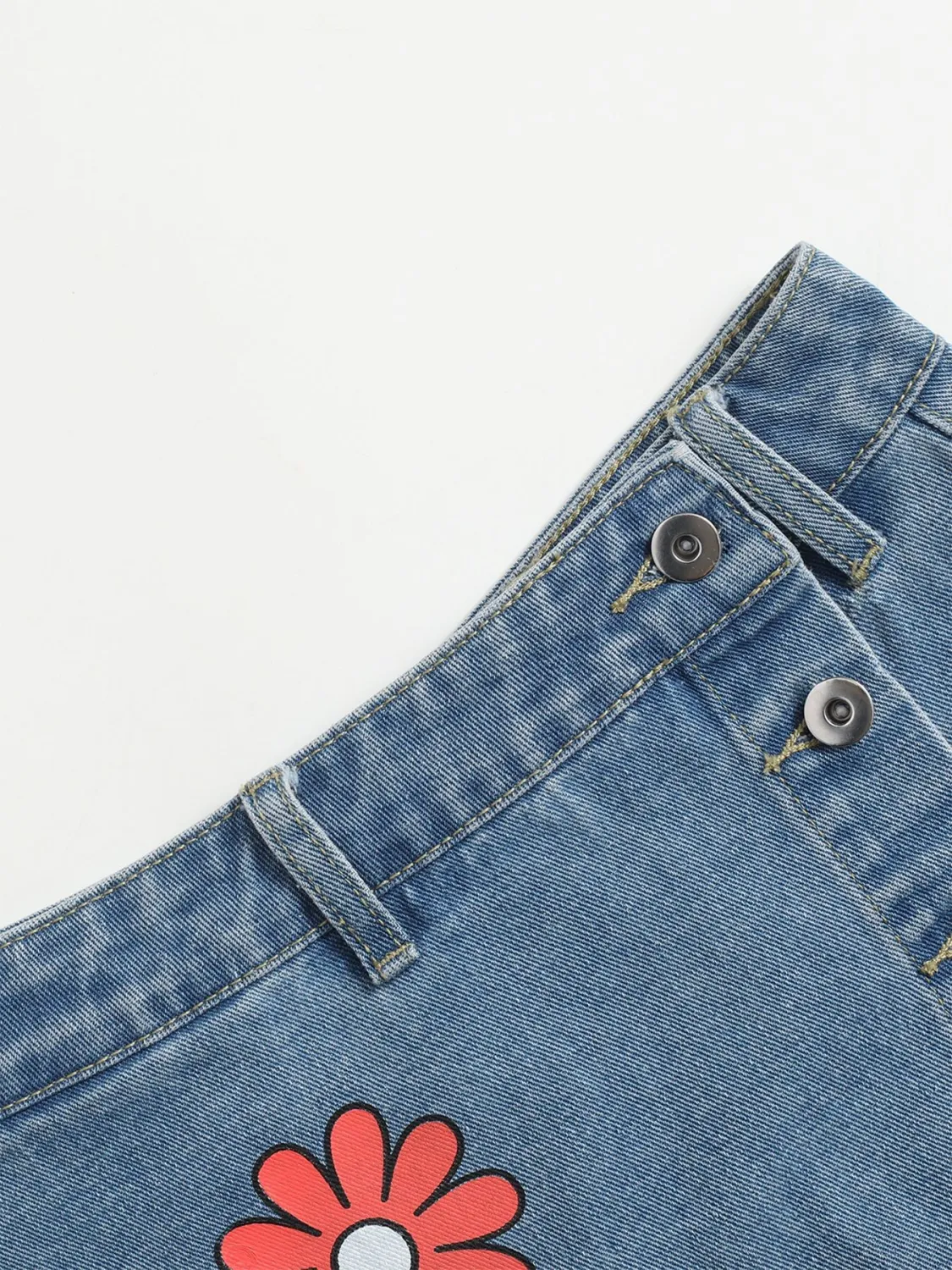 Women Multi-Color Floral Print Asymmetric Denim Skirt 9 Women Multi-Color Floral Print Asymmetric Denim Skirt - Image 7