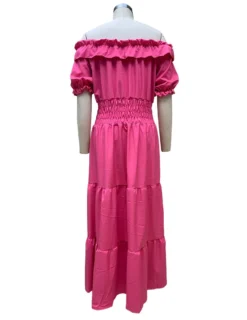 Spring Women's Fashion Chic Off Shoulder Short Sleeve A-Line Long Dress -Women Fashion Shop 374f09d64520729d