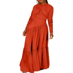 Women's Solid Color Long-Sleeved Pleated Loose Dress -Women Fashion Shop 3762d1619b4c1b0c