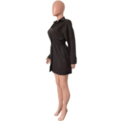 Women Chic Lapel Long Sleeve Solid Dress -Women Fashion Shop 3774540ac6b374c3