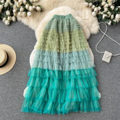 Women Irregular Gradient Cascading Ruffles Puffy Mesh Skirt -Women Fashion Shop 381162940c25ca56