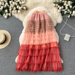 Women Irregular Gradient Cascading Ruffles Puffy Mesh Skirt -Women Fashion Shop 3867e405ae2f4d67