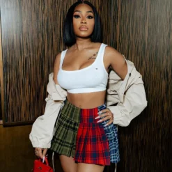 Women Autumn And Winter Contrast Color Plaid Pleated Skirt -Women Fashion Shop 38c5c4e06eae36b0