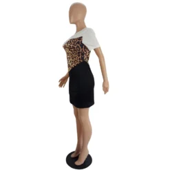 Womens Casual Style Leopard Color Block Patchwork Dress -Women Fashion Shop 3972634da3aaafab