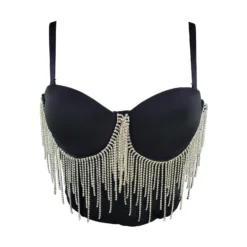 Women Rhinestone Tassel Chain Strap Bra Tank Crop Top -Women Fashion Shop 39ae6b68e4c47afc