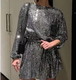 Fashionable Sequin Sequin Slim Waist Party Dress -Women Fashion Shop 39c777097ed20400