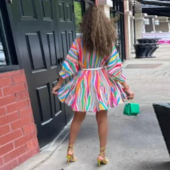 Women Striped V-neck Sexy Belted Dress -Women Fashion Shop 39fbaddc14fdf931