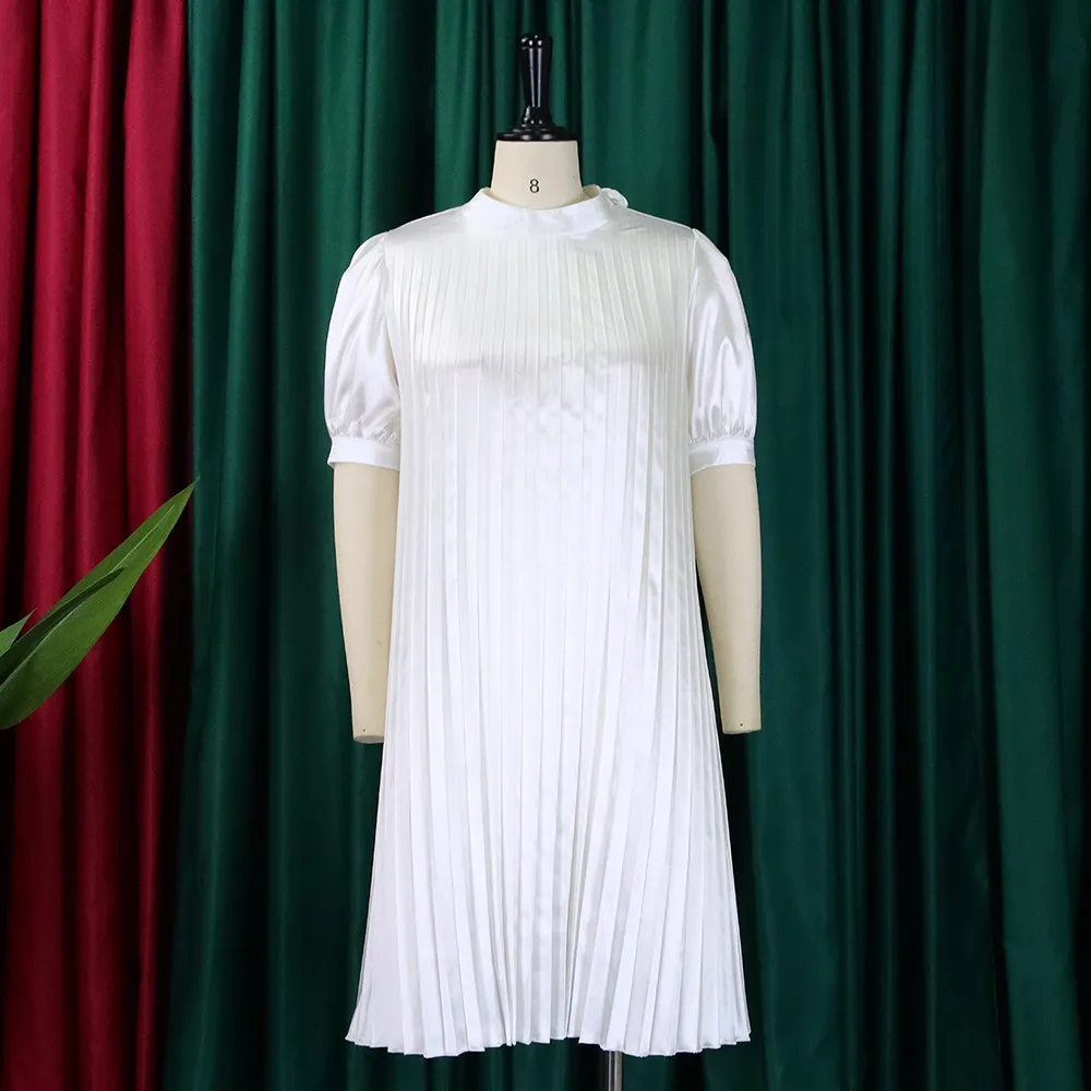 Plus Size Women's Summer Fashion Loose Casual Lace-Up Pleated Dress 15 Plus Size Women's Summer Fashion Loose Casual Lace-Up Pleated Dress - Image 13