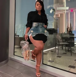 Spring Denim Combination Skirt Fashion Slim Shirt Dress Two Piece Set -Women Fashion Shop 3a60d89baa339072