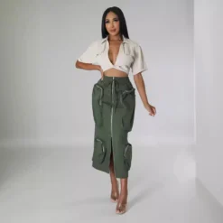 Plus Size Women Waist Cord Zipper Cargo Skirt -Women Fashion Shop 3aca6a07f739d0b1