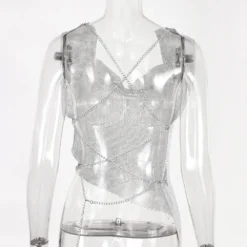 Women Irregular Sequin Vest Metal Chain Backless Top -Women Fashion Shop 3afc249cb7f50d85