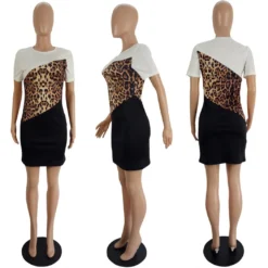 Womens Casual Style Leopard Color Block Patchwork Dress -Women Fashion Shop 3b4758414870a98e
