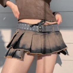 American Street High Waist Lace-Up Vintage Denim Skirt Irregular One Piece Pleated Skirt Sexy Miniskirt -Women Fashion Shop 3d0a45bbe29e659a