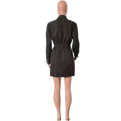 Women Chic Lapel Long Sleeve Solid Dress -Women Fashion Shop 3d8423c314eb80e1