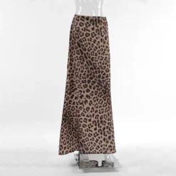 Women Leopard Print Satin Fishtail Skirt