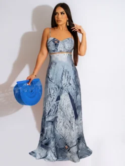 Sexy Ladies Denim Print Pin Embellished Backless Slip Maxi Dress -Women Fashion Shop 3dd8e0920b5e6434