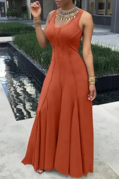 Women's Spring Summer Solid Color Sleeveless U-Neck Swing Women's Dress -Women Fashion Shop 3df5e9e4b9ab4877