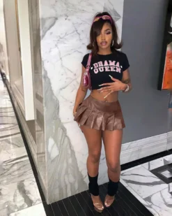 Women's Solid Color Pu Leather Mini Pleated Skirt -Women Fashion Shop 3f8ed24af984e067