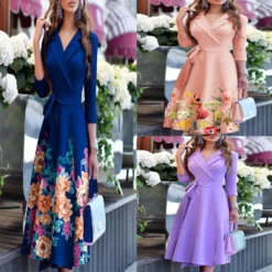 Women's Printed Turndown Collar Lace-Up Dress -Women Fashion Shop 3fa6c9f12fff70ea