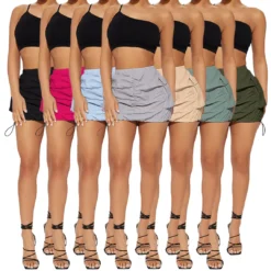 Women's Solid Pleated Elastic Spring Closure Sport Accordion Pocket Cargo Skirt -Women Fashion Shop 40961ea4694515b2