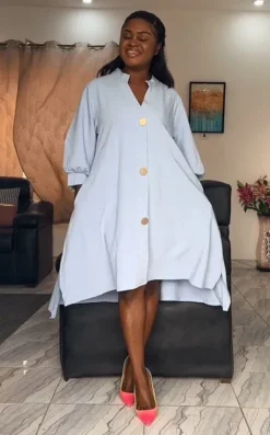 Women Solid Irregular Lantern Sleeve Dress -Women Fashion Shop 412724d4c25ab65a