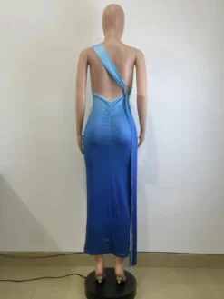 Women's Summer Sleeveless Slash Shoulder Gradient Color Sexy Slim Long Dress -Women Fashion Shop 417f8750223b5f02