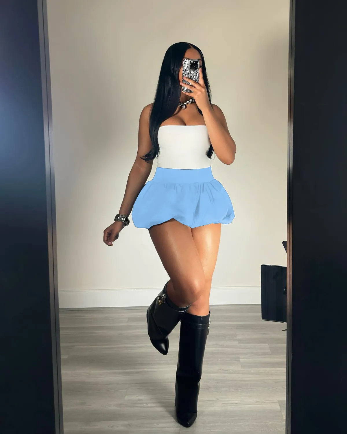 Women Solid Stretch Pleated Skirt Bubble Skirt 8 Women Solid Stretch Pleated Skirt Bubble Skirt - Image 6