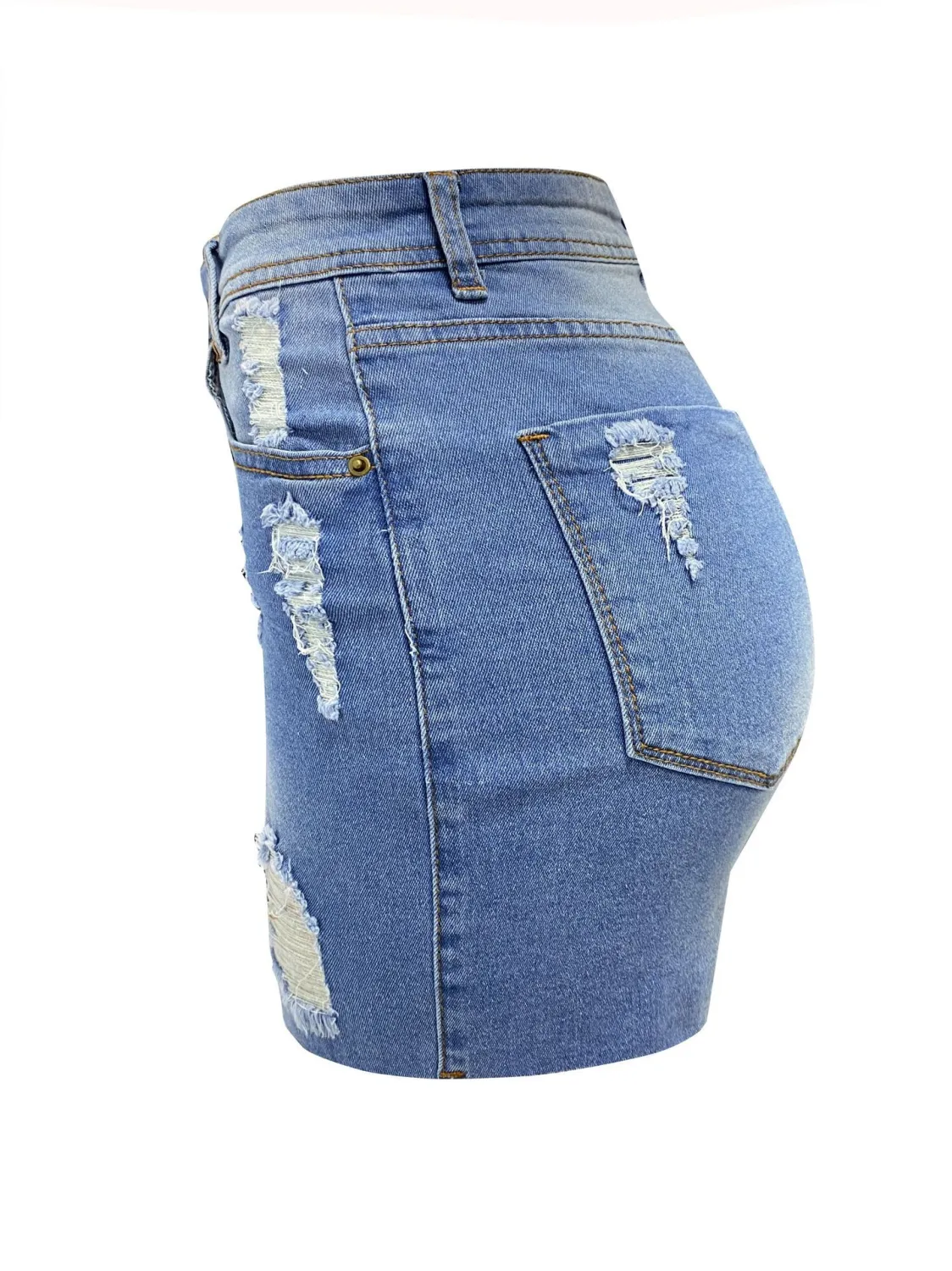 Single Breasted Slim Fit Ripped Women's High Waist Denim Shorts 9 Single Breasted Slim Fit Ripped Women's High Waist Denim Shorts - Image 7