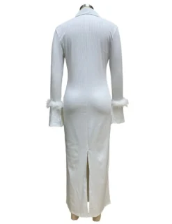 Women Turndown Collar Long Sleeve Feather Maxi Dress -Women Fashion Shop 432c3ce2da0d6c7d