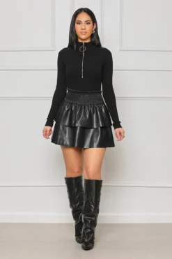 Ladies Fashion Sexy Pu Leather Pleated Double Layer Puffed Skirt -Women Fashion Shop 43af3b543ecd94c4