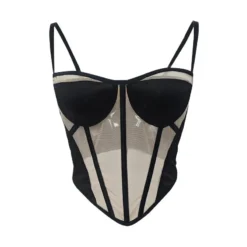 Women Mesh Hollow Fishbone Backless Sexy Strapless Contrast Color Top -Women Fashion Shop 4404488f1afb2107